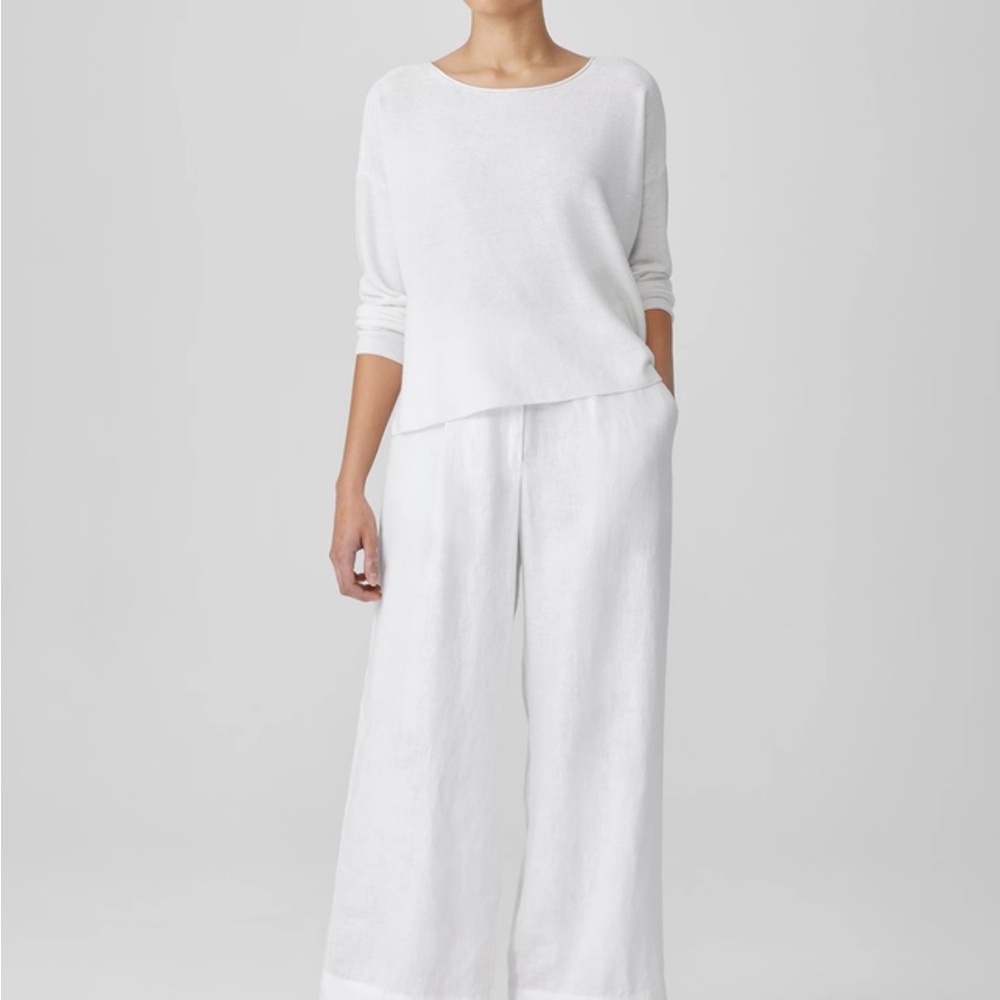 Eileen Fisher L White Linen Women's Wide-Leg Pants
